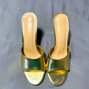 Gold Metallic Heeled Mules